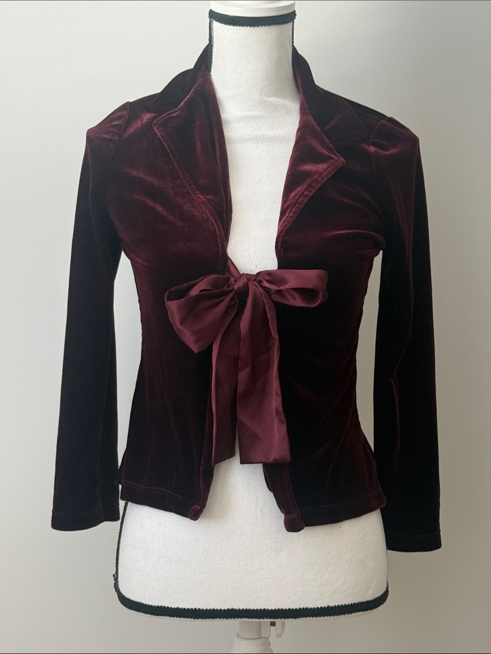 IZ Byer Girls Velvet Tie-Front Jacket - Burgundy With Satiny Tie
